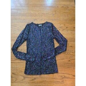 Free People Gold Rush Sequin Mesh Long Sleeve Party Top Black Purple Small
